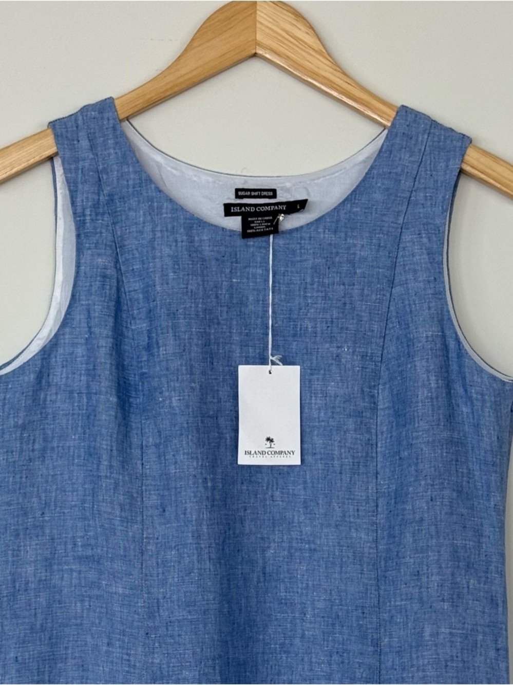 Island Company Sleeveless Sugar Shift Dress in Linen Blue Size Large , NWT